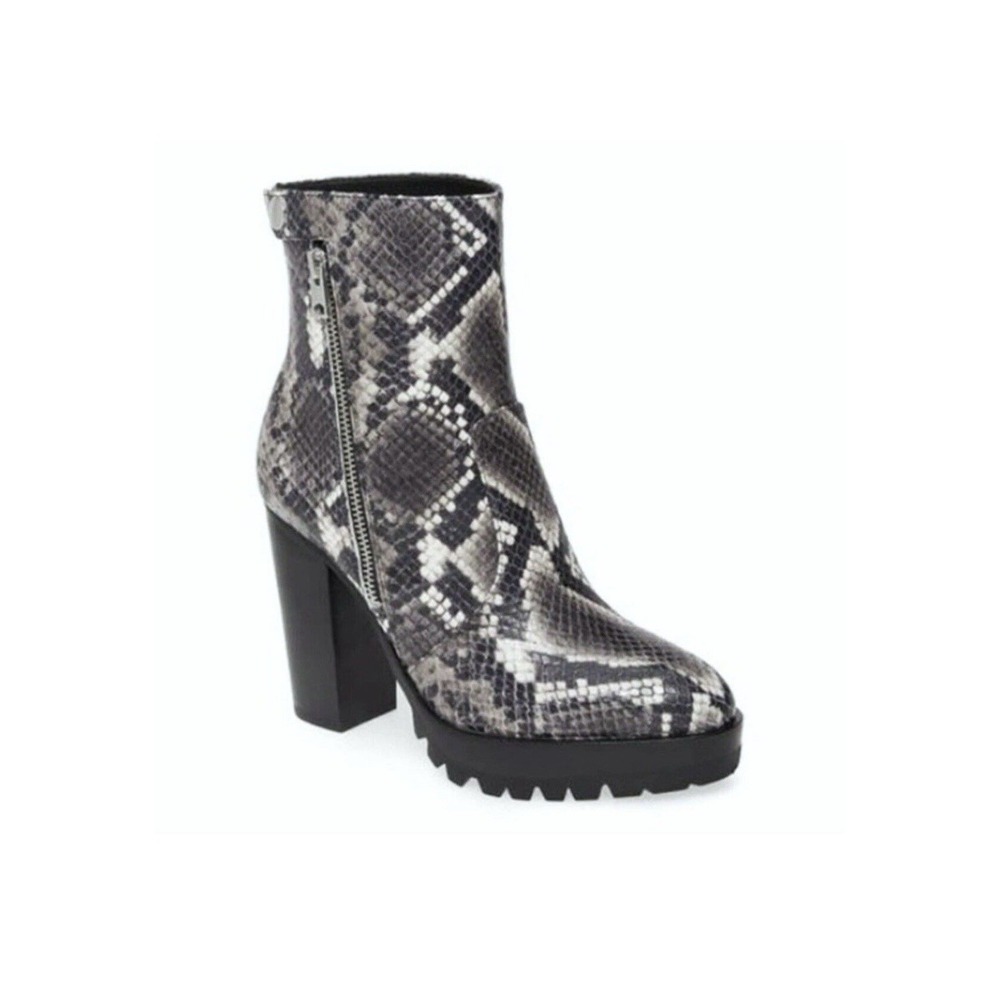 Allsaints Women's Ana Snake Embossed Lug Sole Boot Chunky Black Gray. Size 7.5 - Picture 5 of 5